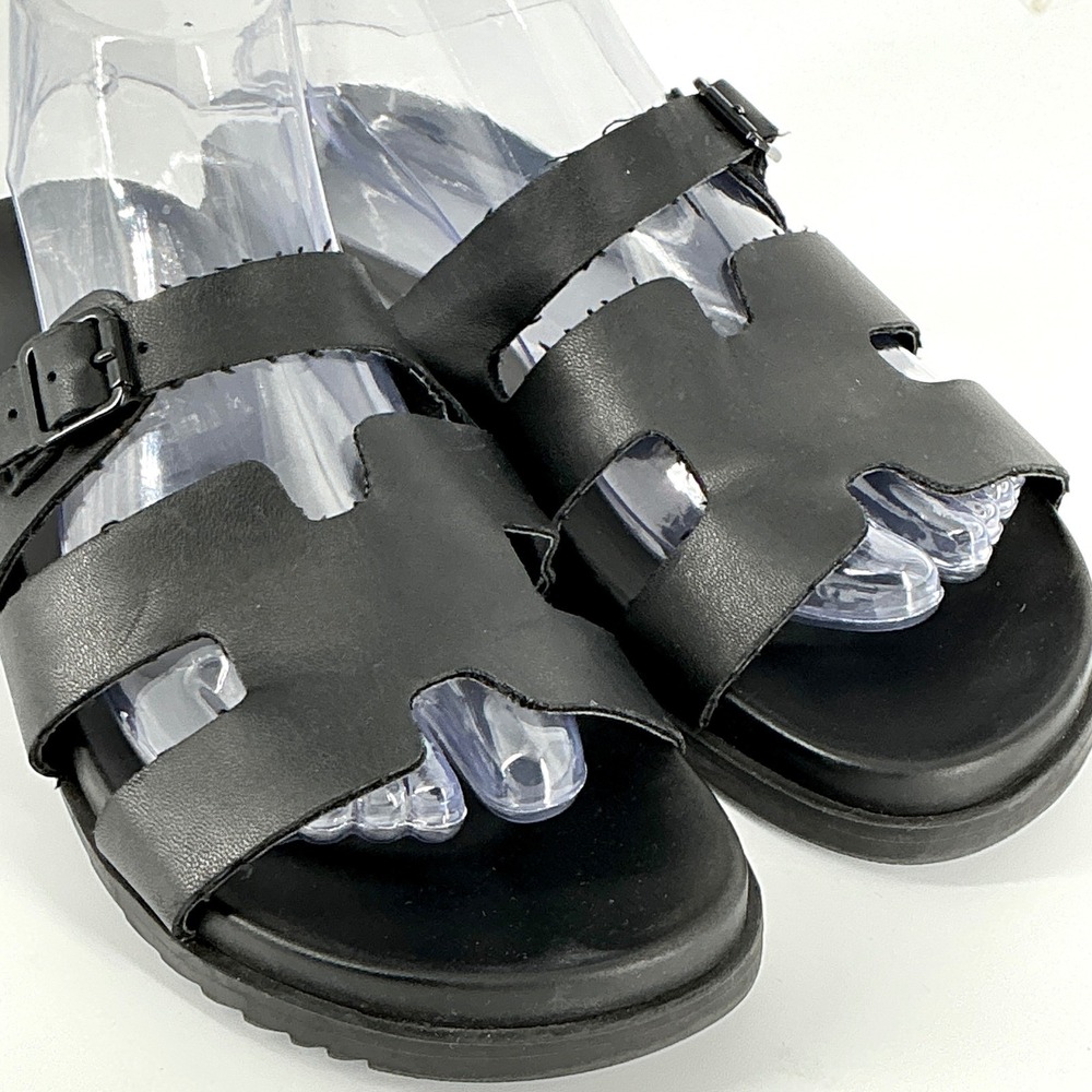 Madden Girl Size 8.5 Black Strappy Slide Sandals Buckle Shoes Dharma - Picture 2 of 12